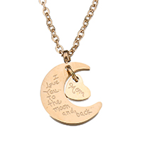 Stainless Steel Jewelry Necklace, with 2.5Inch extender chain, Moon, word I love you to the moon and back, gold color plated, oval chain & with letter pattern & for woman 1mm Approx 15 Inch 