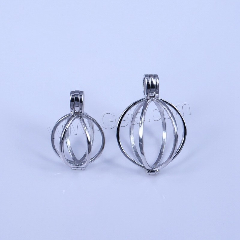 925 Sterling Silver Pendant Cage Setting, Round, platinum plated, different size for choice & hollow, Hole:Approx 1-2mm, Sold By PC