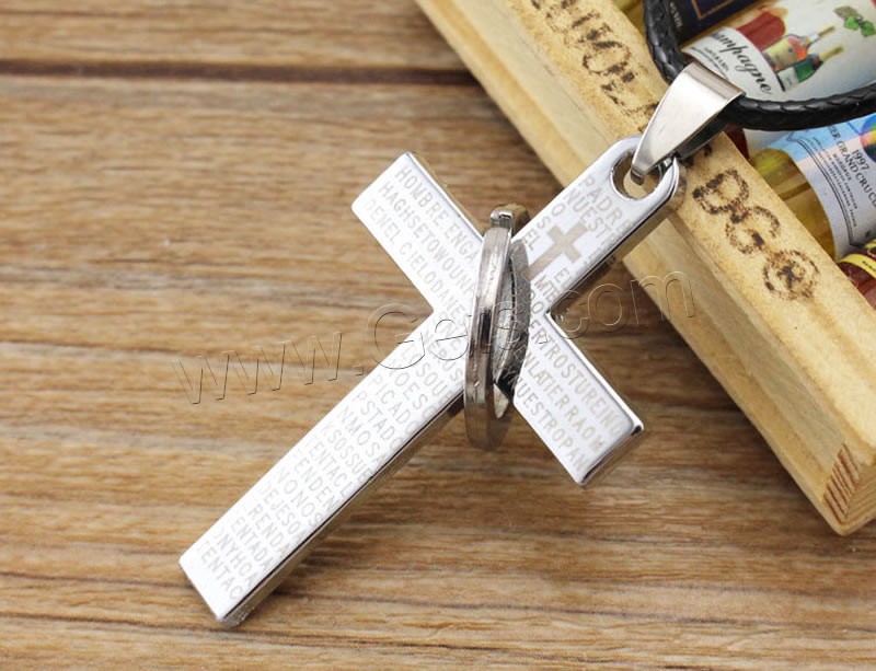 Stainless Steel Jewelry Necklace, Cross, different size for choice & with letter pattern, original color, Length:Approx 17.5 Inch, Sold By Strand