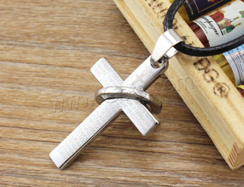 Stainless Steel Jewelry Necklace, Cross, different size for choice & with letter pattern, original color, Length:Approx 17.5 Inch, Sold By Strand