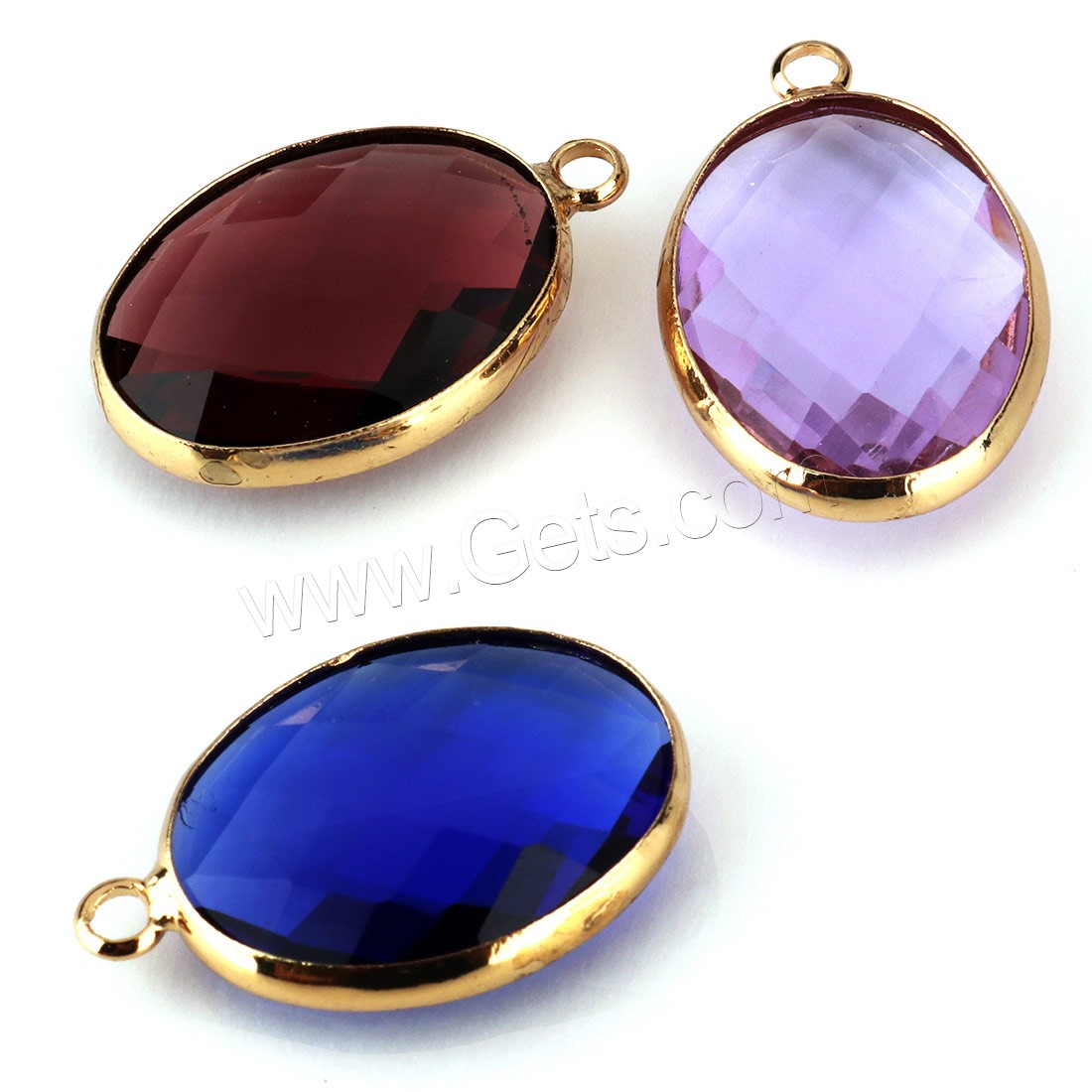 Crystal Brass Pendants, with Crystal, Flat Oval, real gold plated, different size for choice & faceted, more colors for choice, Sold By PC