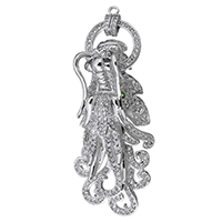 Cubic Zirconia Micro Pave Brass Pendant, Dragon, platinum plated, with loop & micro pave cubic zirconia Approx 1.5mm, 1mm 