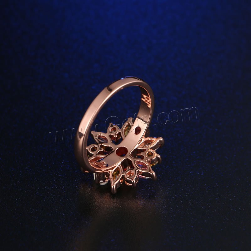 Cubic Zirconia Micro Pave Brass Finger Ring, Flower, real rose gold plated, different size for choice & micro pave cubic zirconia & for woman, Sold By PC