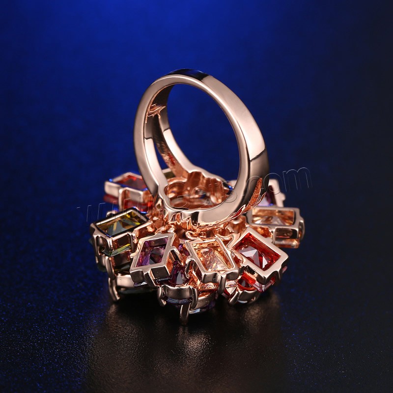 Цирконий Micro Pave Латунь палец кольцо, Форма цветка, плакирование настоящим розовым золотом, разный размер для выбора & инкрустированное микро кубического циркония & Женский, 30x30mm, продается PC