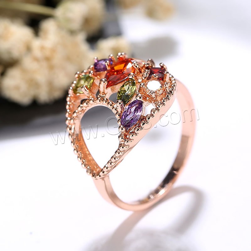 Cubic Zirconia Micro Pave Brass Finger Ring, Teardrop, real rose gold plated, different size for choice & micro pave cubic zirconia & for woman, Sold By PC