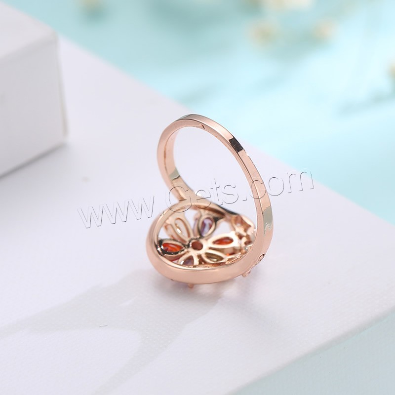 Cubic Zirconia Micro Pave Brass Finger Ring, Flower, real rose gold plated, different size for choice & micro pave cubic zirconia & for woman, Sold By PC