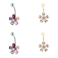 Stainless Steel Belly Ring, Flower, plated, for woman & with cubic zirconia 