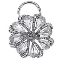 Zinc Alloy Fold Over Clasp Findings, with Crystal, Flower, silver color plated, with loop & with rhinestone Approx 3mm 
