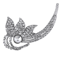 Zinc Alloy Jewelry Brooch, silver color plated, with rhinestone 
