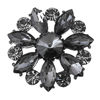 Botón de caña de aleación de cinc, aleación de zinc, con Cristal, Flor, chapado en color plomo negro, con diamantes de imitación, 33x12.5mm, agujero:aproximado 2.5mm, Vendido por UD