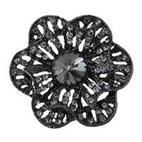 Кнопка хвостовик сплава цинка, цинковый сплав, с Кристаллы, Форма цветка, черный свнец, со стразами отверстие:Приблизительно 2.5mm, продается PC
