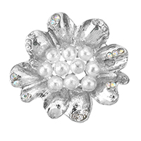 aleación de zinc cabujón, con Perlas de vidrio, Flor, chapado en color de plata, con bucle & con diamantes de imitación, 43x40.5x14mm, agujero:aproximado 2.5mm, Vendido por UD