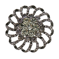 Botón de caña de aleación de cinc, aleación de zinc, Flor, chapado en color plomo negro, con diamantes de imitación, 41.5x16mm, agujero:aproximado 2.5mm, Vendido por UD