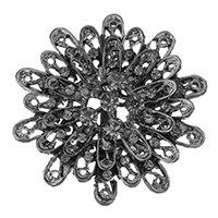 aleación de zinc cabujón, Flor, chapado en color plomo negro, con bucle & con diamantes de imitación, 43x43x12mm, agujero:aproximado 3mm, Vendido por UD