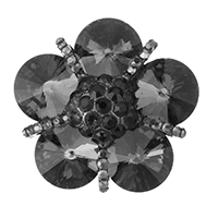 Botón de caña de aleación de cinc, aleación de zinc, con Cristal, Flor, chapado en color plomo negro, con diamantes de imitación, 37x35x17mm, agujero:aproximado 2mm, Vendido por UD