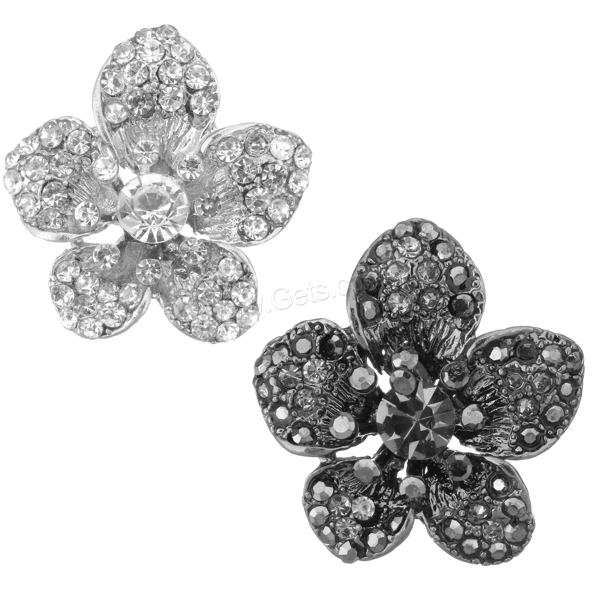 Zinc Alloy Shank Button, Flower, plated, with rhinestone Approx 2mm 