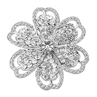 Zinc Alloy Cabochon, Flower, silver color plated, with loop & with rhinestone 