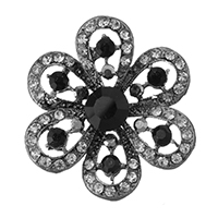Botón de caña de aleación de cinc, aleación de zinc, Flor, chapado en color plomo negro, con diamantes de imitación, 32x34x13mm, agujero:aproximado 3mm, Vendido por UD