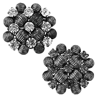 Botón de caña de aleación de cinc, aleación de zinc, chapado en color plomo negro, con diamantes de imitación, más colores para la opción, 39x39x15mm, agujero:aproximado 1.5mm, Vendido por UD