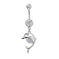 Stainless Steel Belly Ring, Dolphin, for woman & with cubic zirconia, original color 