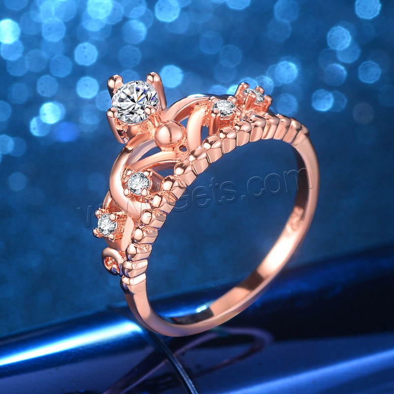 Cubic Zirconia Micro Pave Brass Finger Ring, Crown, real rose gold plated, different size for choice & micro pave cubic zirconia & for woman, 11mm, Sold By PC