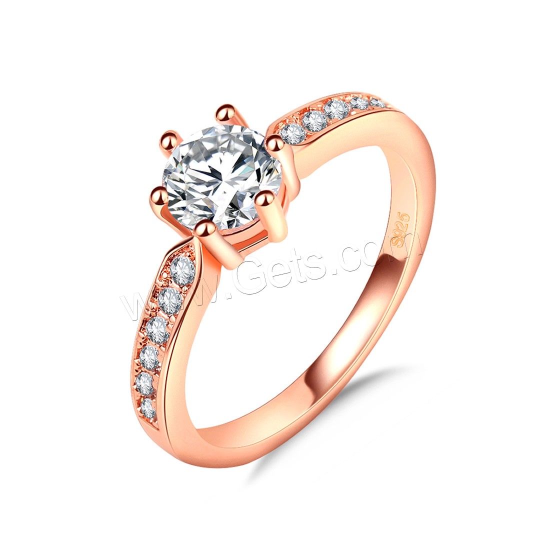 Cubic Zirconia Micro Pave Brass Finger Ring, real rose gold plated, different size for choice & micro pave cubic zirconia & for woman, 2.6mm, Sold By PC