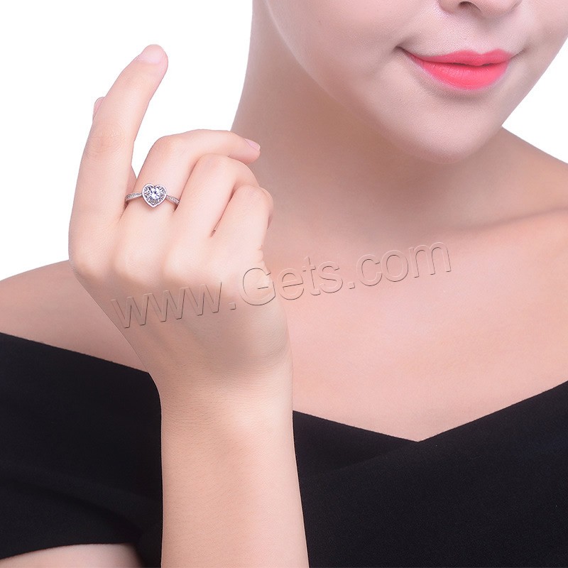 Zircon pavent l'anneau en laiton de doigt, coeur, Plaqué de platine, normes différentes pour le choix & pavé de micro zircon & pour femme, 8.5mm, Vendu par PC