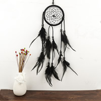 Fashion Dream Catcher, Feather, with Velveteen Cord & Glass Seed Beads 400mm 