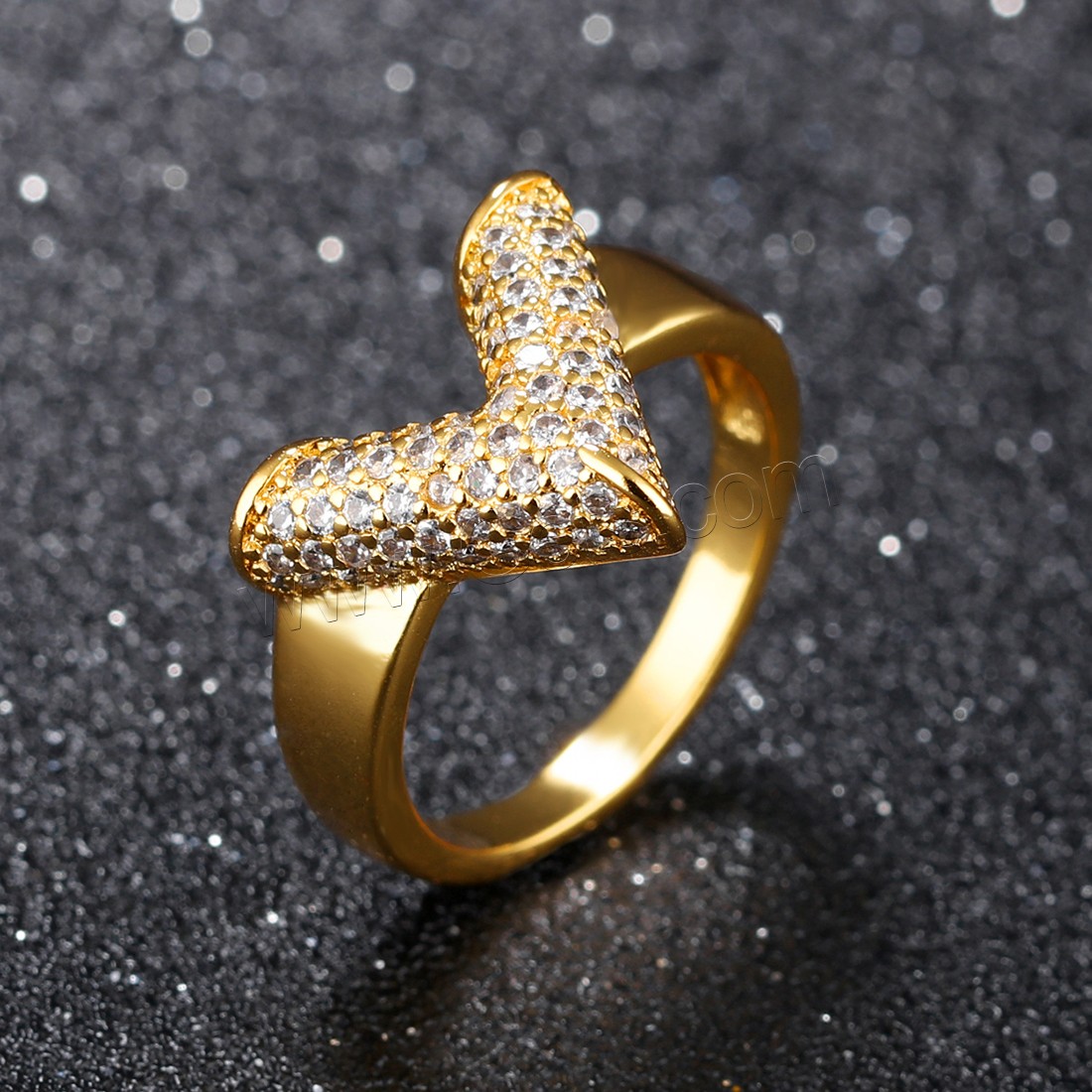 Cubic Zirconia Micro Pave Brass Finger Ring, 18K gold plated, different size for choice & micro pave cubic zirconia & for woman, 12mm, Sold By PC