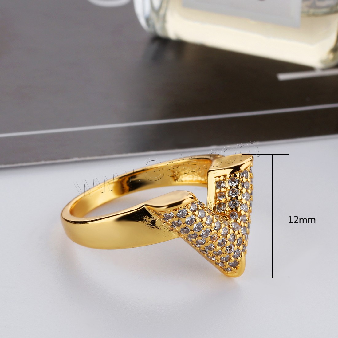 Cubic Zirconia Micro Pave Brass Finger Ring, 18K gold plated, different size for choice & micro pave cubic zirconia & for woman, 12mm, Sold By PC