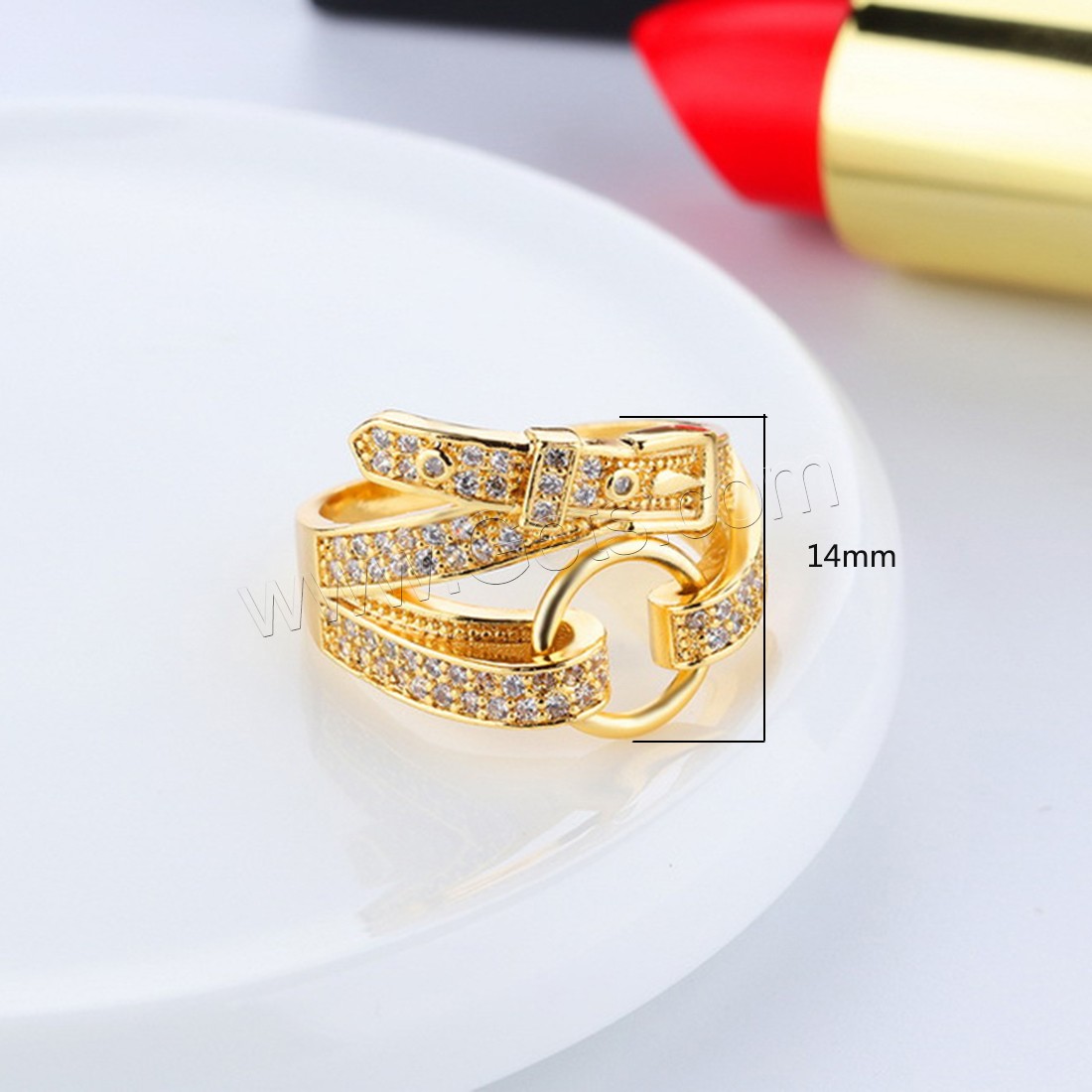 Цирконий Micro Pave Латунь палец кольцо, 18K золотым напылением, разный размер для выбора & инкрустированное микро кубического циркония & Женский, 14mm, продается PC