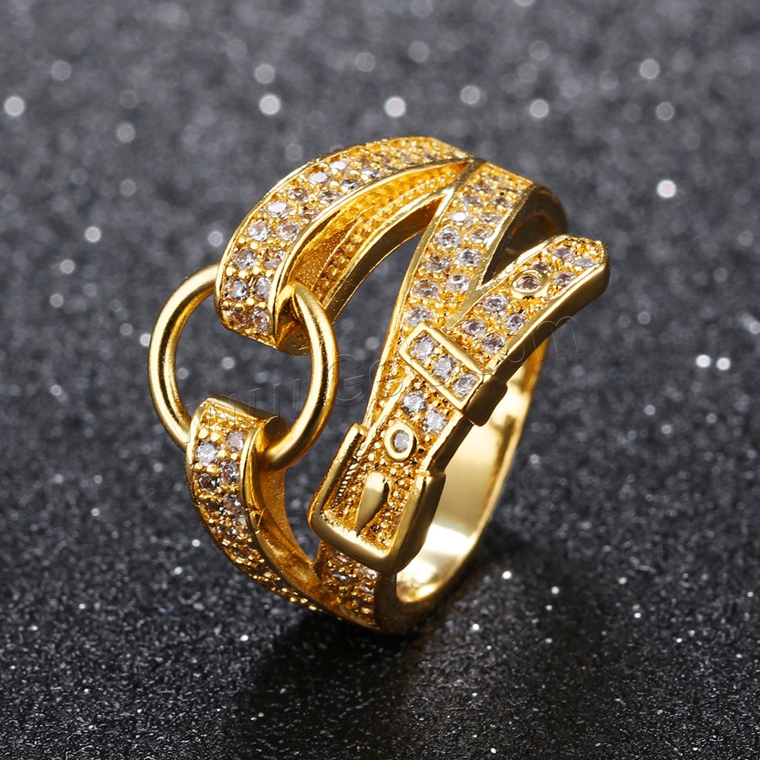 Zircon pavent l'anneau en laiton de doigt, Plaqué d'or 18K, normes différentes pour le choix & pavé de micro zircon & pour femme, 14mm, Vendu par PC