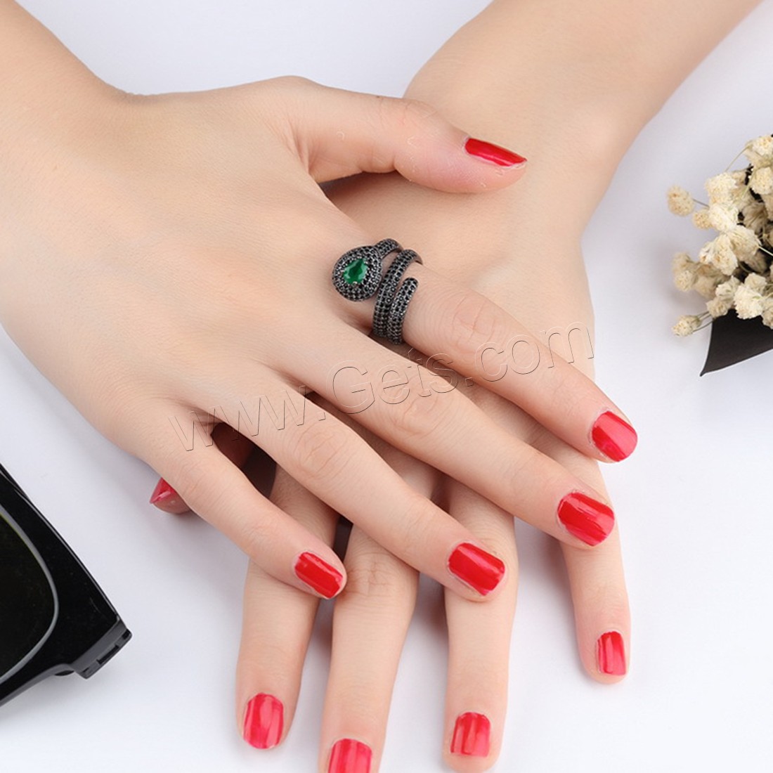 Хрустальное латунное палец кольцо, Латунь, с Кристаллы, черный свнец, разный размер для выбора & инкрустированное микро кубического циркония & Женский & граненый, продается PC