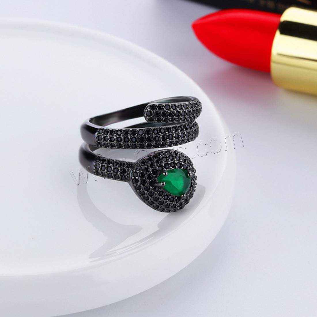cristal anillo de dedo de latón, metal, con Cristal, chapado en color plomo negro, diverso tamaño para la opción & micro arcilla de zirconia cúbica & para mujer & facetas, Vendido por UD