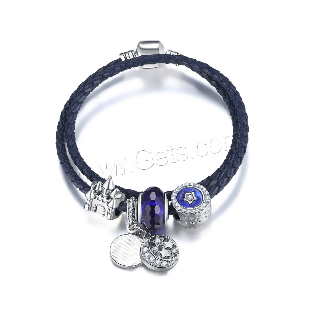 Unisex Bracelet, Zinc Alloy, with Waxed Linen Cord & Crystal, antique silver color plated, with 925 logo & different length for choice & enamel & with rhinestone & 2-strand, lead & cadmium free, Sold By Strand