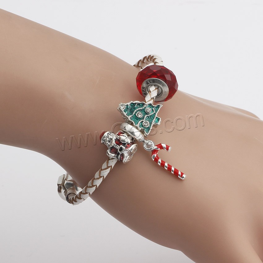 Zinc Alloy Christmas Bracelet, with Waxed Linen Cord & Crystal, antique silver color plated, with 925 logo & different length for choice & Unisex & Christmas jewelry & enamel & with rhinestone, lead & cadmium free, Sold By Strand