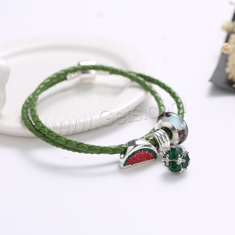 Unisex Bracelet, Zinc Alloy, with Waxed Linen Cord & Lampwork, antique silver color plated, with 925 logo & different length for choice & with rhinestone & 2-strand, lead & cadmium free, Sold By Strand