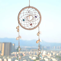 Fashion Dream Catcher, Linen, with ABS Plastic Pearl & Trumpet Shell, 30-42cm 