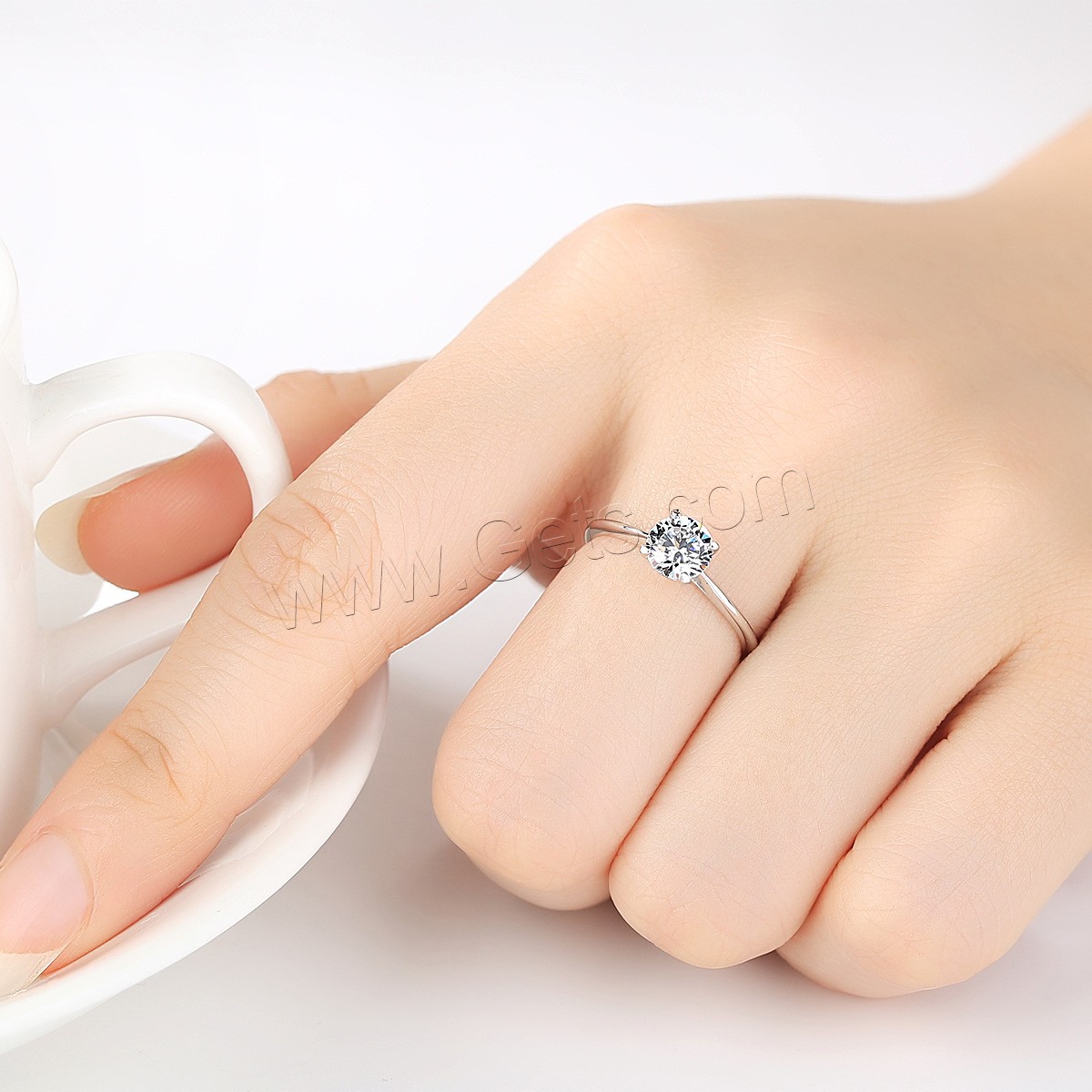 Цирконий Micro Pave Латунь палец кольцо, плакирован серебром, разный размер для выбора & инкрустированное микро кубического циркония & Женский, не содержит свинец и кадмий, 7mm, продается PC