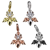 Brass Lobster Clasp Charm, Bat, plated, with cubic zirconia 25mm 10mm 