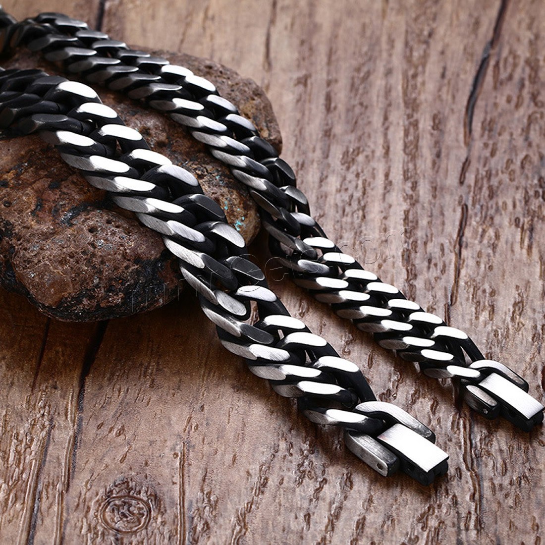 Men Bracelet, Stainless Steel, different size for choice & curb chain & for man & blacken, Length:Approx 8 Inch, Sold By Strand