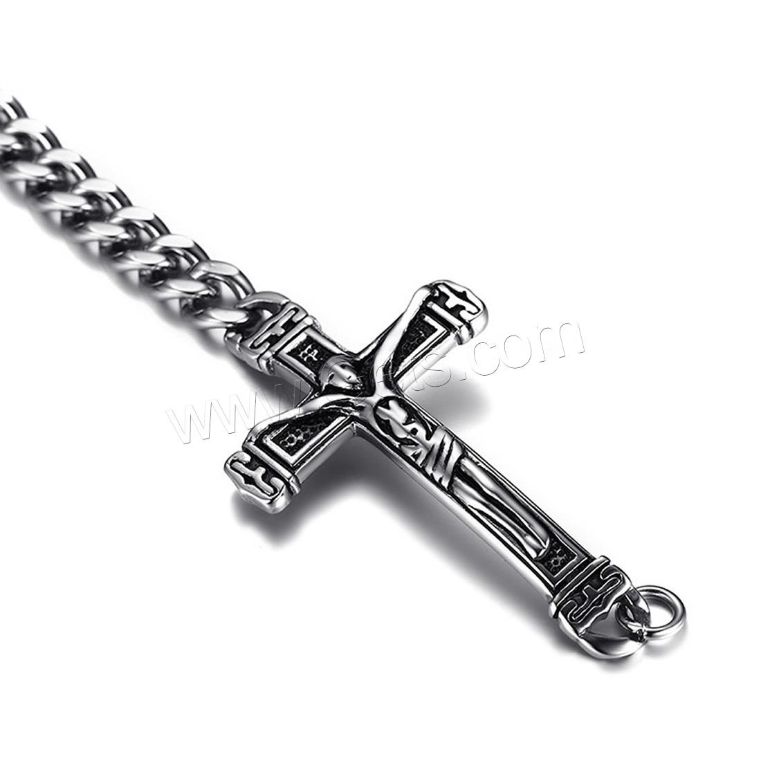 Men Bracelet, Stainless Steel, Cross, different length for choice & curb chain & for man & blacken, 67x36mm, Sold By Strand