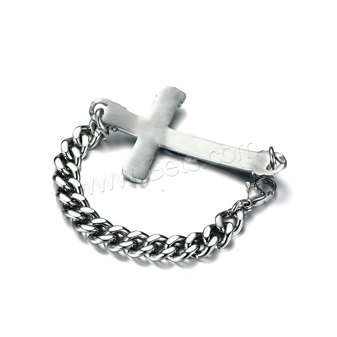 Men Bracelet, Stainless Steel, Cross, different length for choice & curb chain & for man & blacken, 67x36mm, Sold By Strand