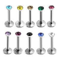 Stainless Steel Lip Ring, 316L Stainless Steel, plated, Unisex & with rhinestone, mixed colors, 1.2mm, 2mm, 4mm, 8mm 