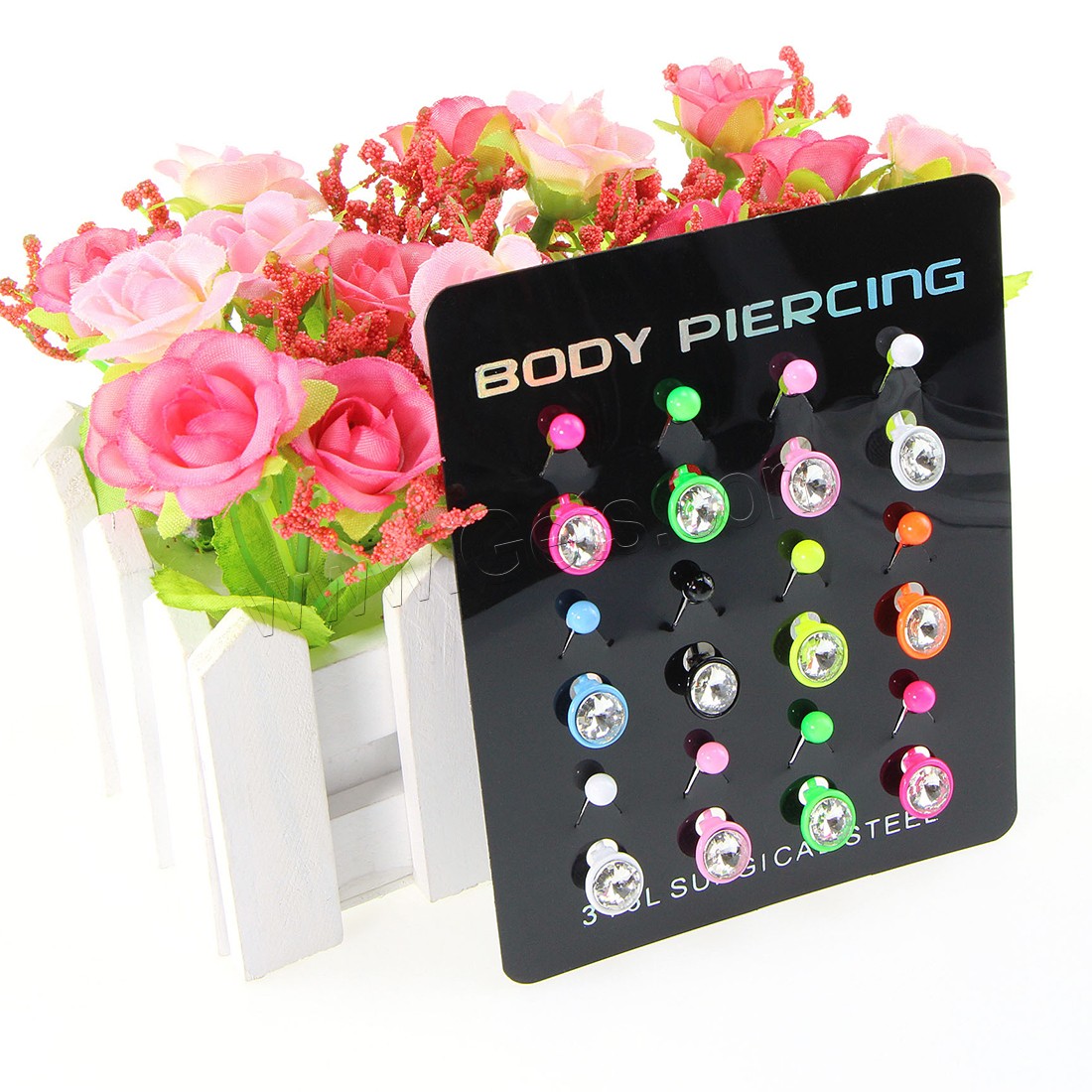 Stainless Steel Belly Ring, 316L Stainless Steel, plated, Unisex & different size for choice & with rhinestone, 12PCs/Set, Sold By Set
