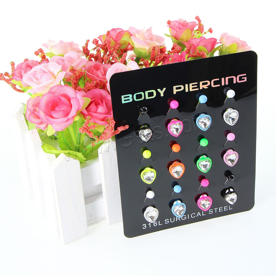 Stainless Steel Belly Ring, 316L Stainless Steel, plated, Unisex & different size for choice & with rhinestone, 12PCs/Set, Sold By Set
