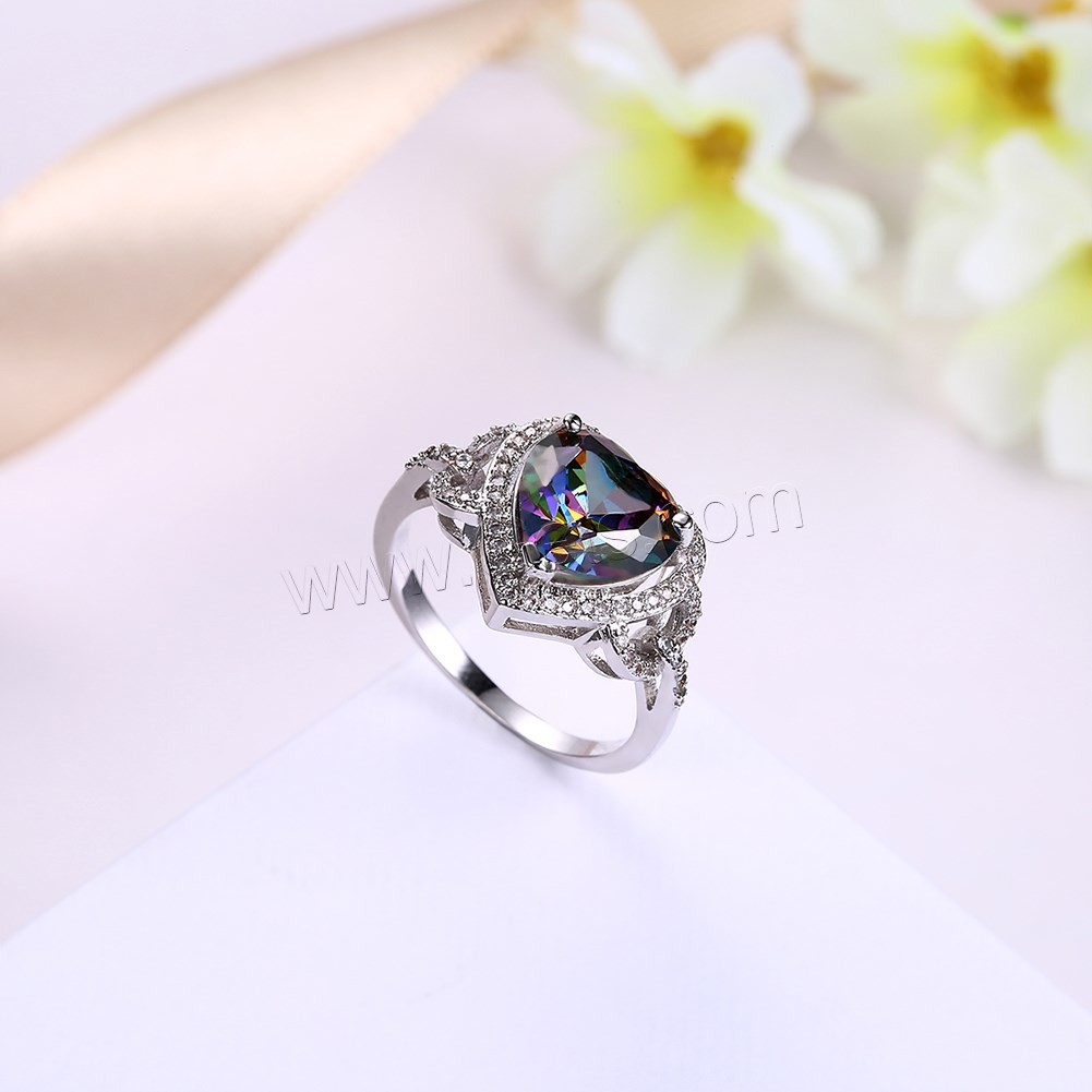 Favourer ® палец кольцо, Латунь, Сердце, покрытый платиной, разный размер для выбора & Женский & с кубическим цирконием, 14mm, продается PC