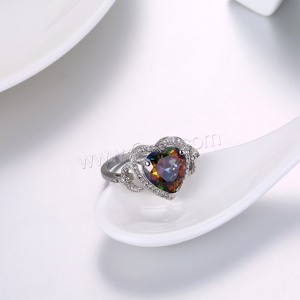 Favourer ® палец кольцо, Латунь, Сердце, покрытый платиной, разный размер для выбора & Женский & с кубическим цирконием, 14mm, продается PC