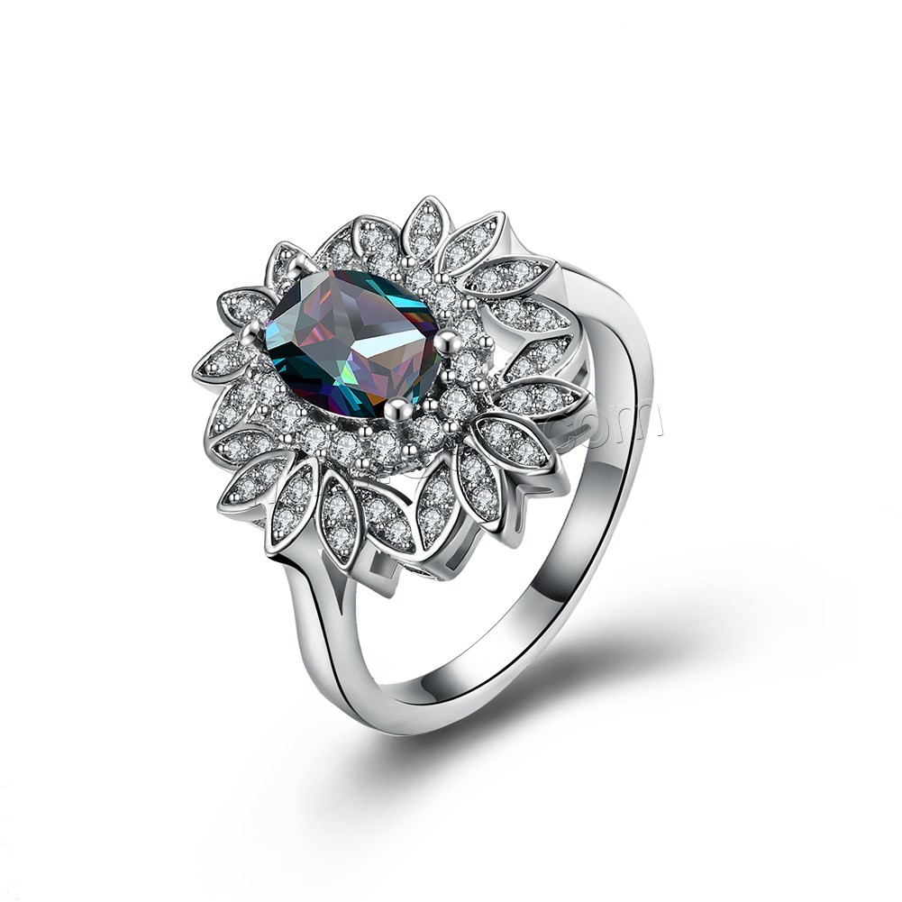 Favourer ® палец кольцо, Латунь, Форма цветка, покрытый платиной, разный размер для выбора & Женский & с кубическим цирконием, 19mm, продается PC