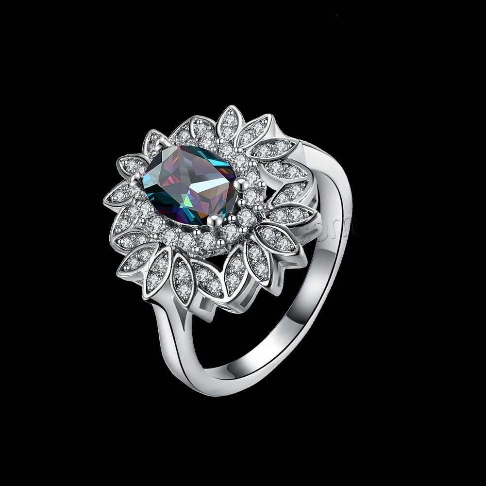 Favourer ® палец кольцо, Латунь, Форма цветка, покрытый платиной, разный размер для выбора & Женский & с кубическим цирконием, 19mm, продается PC
